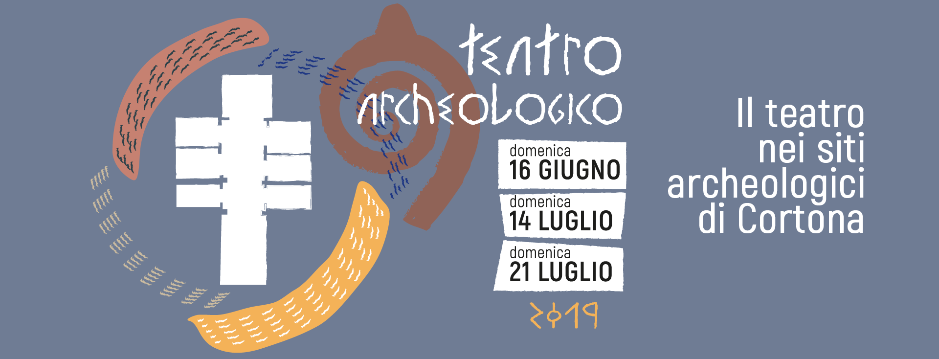rumorBianc(O) diffonde il teatro in spazi non convenzionali e promuove la cultura teatrale cercando di creare un rapporto innovativo fra spettatore e attore. Per questo nuovo progetto rumorBianc(O) porta il teatro nei siti archeologici di Cortona, dove si possono apprezzare i resti della città nel periodo etrusco. I luoghi che andremo a scoprire saranno il sito del Sodo, con la spettacolare gradinata-terrazza decorata da gruppi scultorei ed elementi architettonici di stile orientalizzante, e tra oliveti di rara bellezza, la tanella di Pitagora, celebre monumento noto ai viaggiatori fin dal 1500 e la tanella Angori. Gli appuntamenti prevederanno una creazione itinerante site specific, una visita guidata teatralizzata, degustazioni di vino, degustazione finger food, walking urbano e due spettacoli di teatro con artisti nazionali, tra i quali la compagnia Sacchi di Sabbia, vincitrice del premio speciale Ubu. Direzione artistica Chiara Renzi/rumorBianc(O)