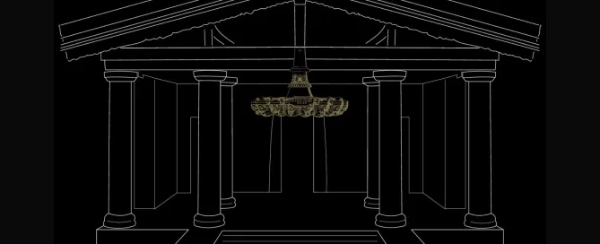 MAEC Cortona ricostruzione del tempio etrusco e collocazione del Lampadario