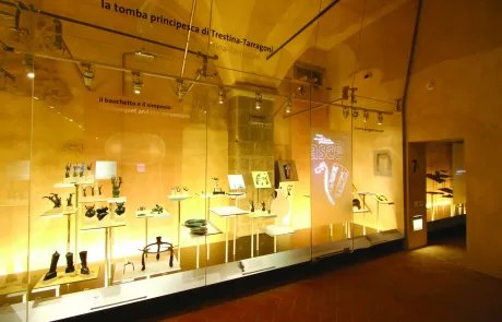 MAEC Cortona collezione etrusca vetrina dedicata alla tomba principesca di Trestina-Tarragoni