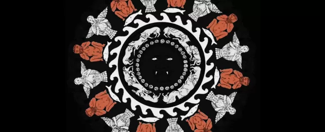 MAEC Cortona riproduzione grafica dei simboli presenti sul Lampadario etrusco sono evidenziate le sirene