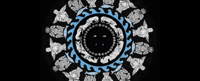 MAEC Cortona riproduzione grafica dei simboli presenti sul Lampadario etrusco sono evidenziati gli Acheloo