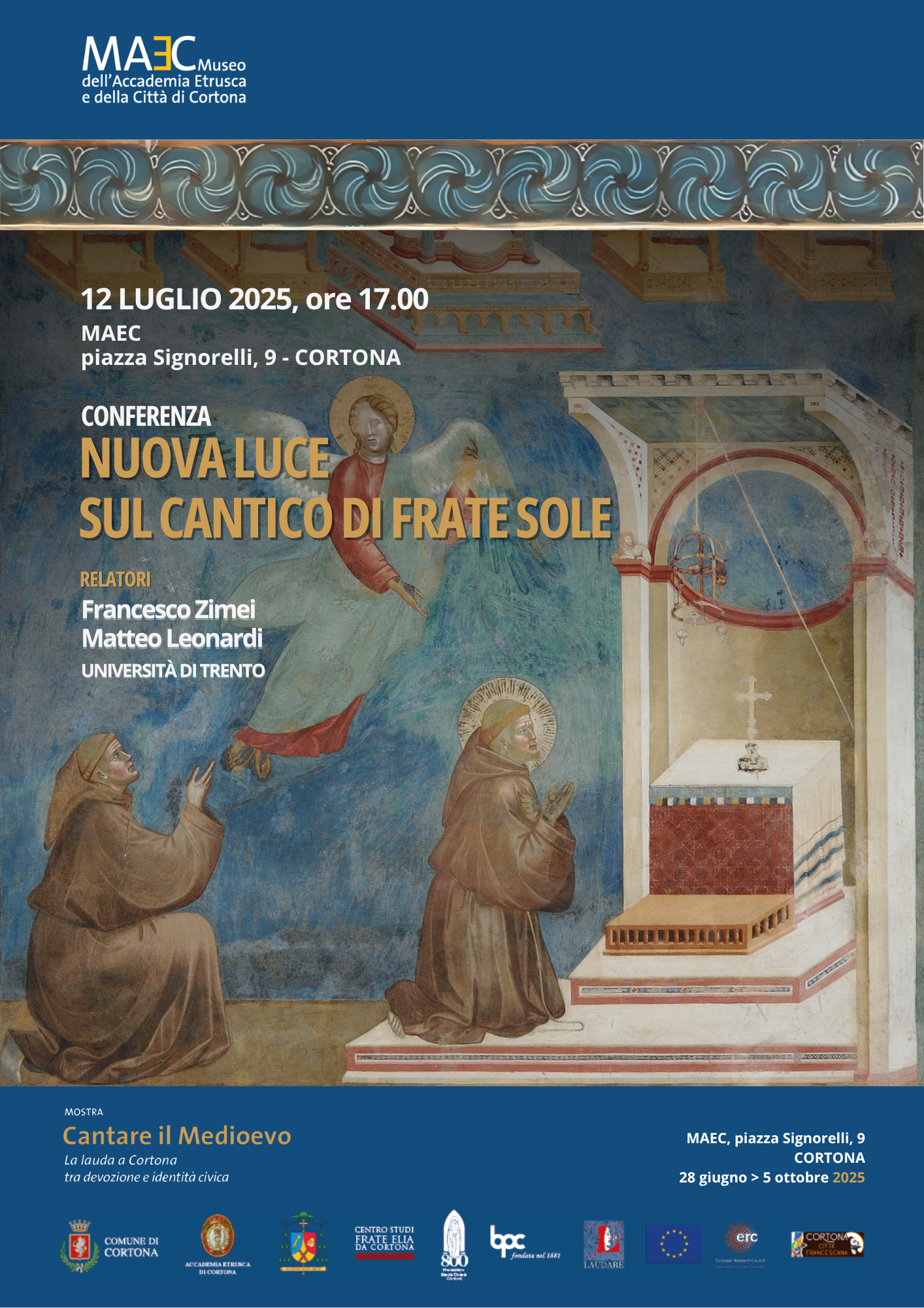 locandina evento collaterale alla mostra Cantare il Medioevo, conferenza sul cantico di frate Sole