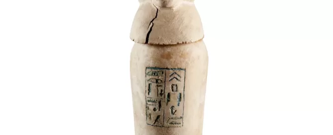 MAEC collezione egizia vaso canopo raffigurante Duamutef, protettore dello stomaco del defunto